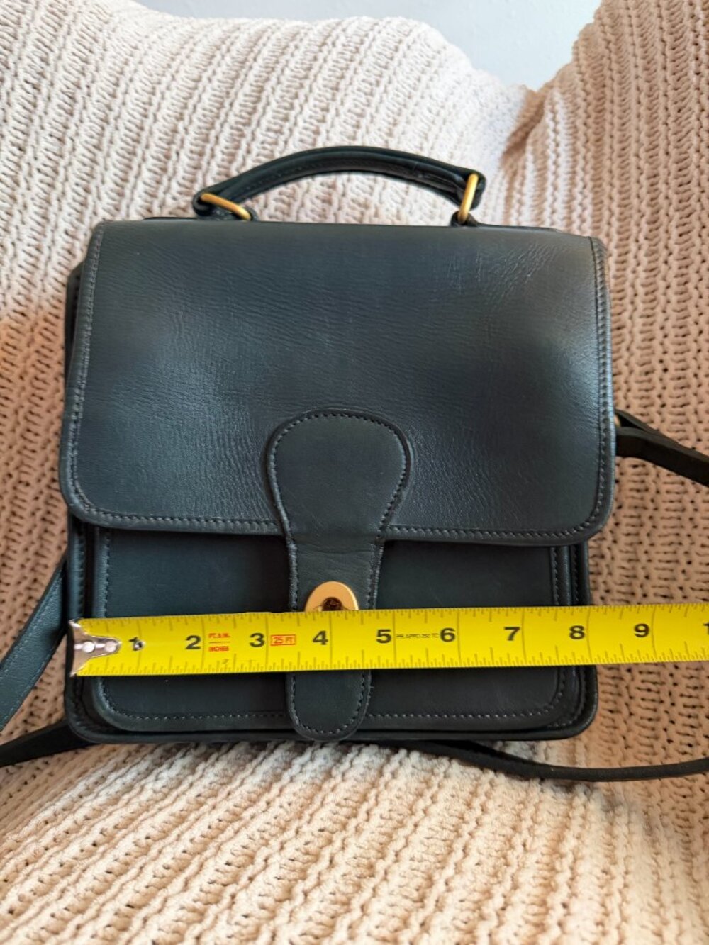 Black Thick Leather Top Handle Crossbody Satchel Bag - Picture 6 of 9